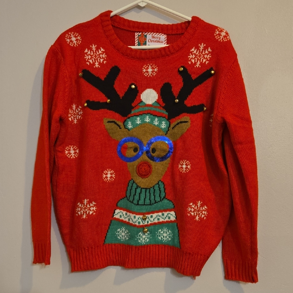 Ugly Christmas Sweater Red Reindeer Women's Sweater